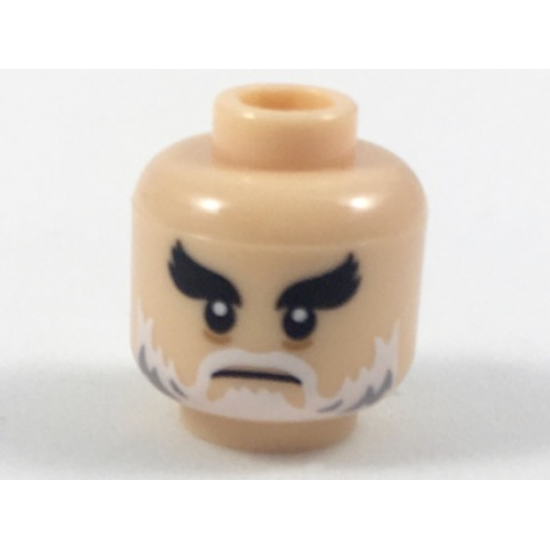 Minifigure, Head Black Bushy Eyebrows, White Moustache and Beard with Gray Pattern