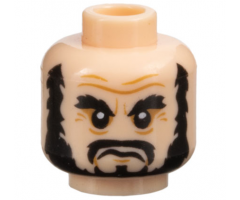 Minifigure, Head PotC Black Bushy Eyebrows, Beard, and Moustache, Medium Nougat Furrowed Brow and Wrinkles, Frown Pattern
