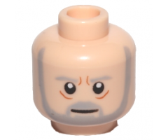 Minifigure, Head Light Bluish Gray Eyebrows, Moustache and Full Beard, Dark Orange Wrinkles, Furrowed Brow, Neutral Pattern