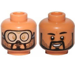 Minifigure, Head Dual Sided Glasses with Black Goggles, Frown / Smile without Goggles Pattern (SW Bodhi Rook)