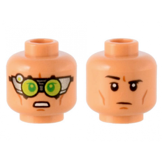 Minifigure, Head Dual Sided SW Silver Visor, Lime Lenses, Cheek Lines, Open Mouth Grimace / Black Eyebrows, One Raised Pattern