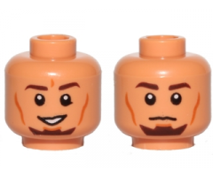 Minifigure, Head Dual Sided Dark Brown Eyebrows, Goatee, Cheek Lines, Smile / Neutral Pattern (SW Kanan Jarrus)
