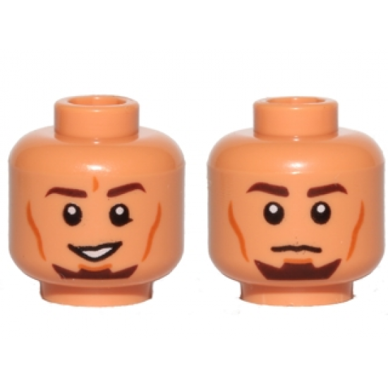 Minifigure, Head Dual Sided Dark Brown Eyebrows, Goatee, Cheek Lines, Smile / Neutral Pattern (SW Kanan Jarrus)