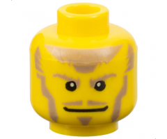 Minifigure, Head Dark Tan Eyebrows, Moustache, Soul Patch, Sideburns, and Hair, Wide Grin Pattern
