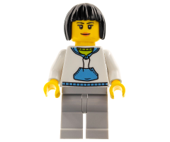 Woman, Black Hair, White Hoodie with Medium Blue Pouch and Hood, Light Bluish Gray Legs