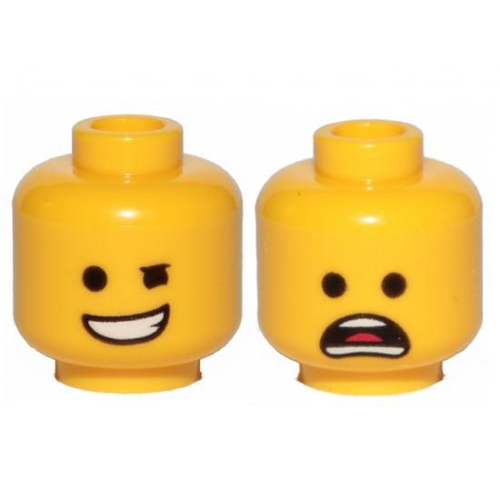Minifigure, Head Dual Sided Winking Smile / Open Mouth Scared Pattern (Emmet)