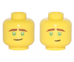 Minifigure, Head Dual Sided Reddish Brown Eyebrows, Green Eyes, Crooked Smile / Concerned Pattern (Lloyd)
