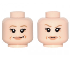 Minifigure, Head Dual Sided Female Dark Tan Eyebrows, Nougat Lips, Laugh Lines, Smirk / Eyebrow Raised Pattern (Princess Leia)