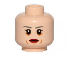 Minifigure, Head Female Dark Gray Eyebrows, Red Lips, Cheek Lines Pattern