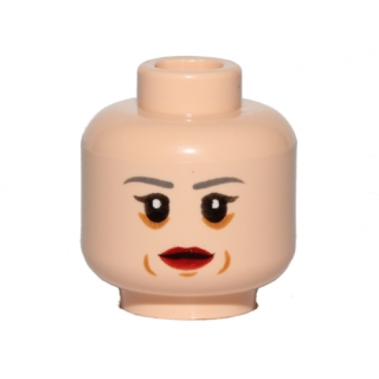 Minifigure, Head Female Dark Gray Eyebrows, Red Lips, Cheek Lines Pattern