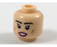 Minifigure, Head Female, Black Eyebrows and Eyes with Single Eyelashes, Pink Lips Pattern