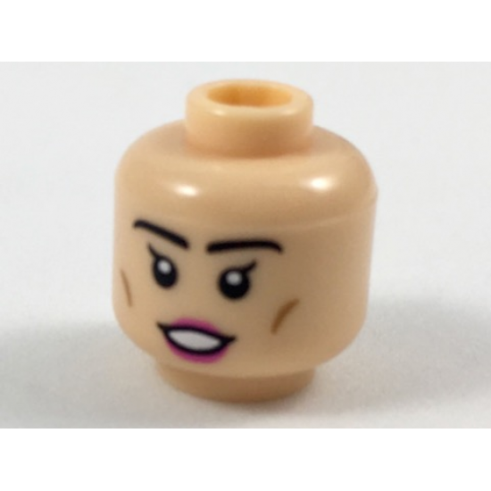 Minifigure, Head Female, Black Eyebrows and Eyes with Single Eyelashes, Pink Lips Pattern