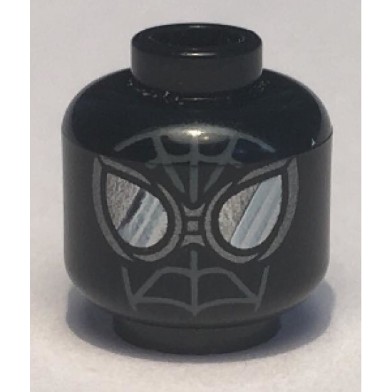 Minifigure, Head Alien with Spider-Man Dark Bluish Gray Webbing, Dark Silver Goggles, Large Silver Eyes with Reflections Pattern