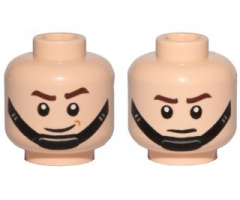 Minifigure, Head Dual Sided SW Brown Eyebrows, Black Chin Strap, Smile / Frown Pattern