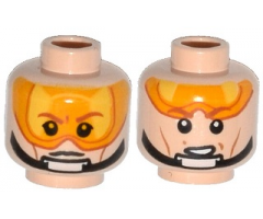 Minifigure, Head Dual Sided Orange Visor, Brown Eyebrows, Chin Strap, Visor Down / Visor Up Pattern (SW Luke Skywalker)