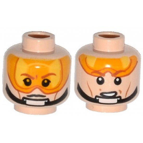 Minifigure, Head Dual Sided Orange Visor, Brown Eyebrows, Chin Strap, Visor Down / Visor Up Pattern (SW Luke Skywalker)