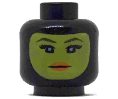 Minifigure, Head Female Balaclava with Yellow Face, Black Eyelashes, Tapered Eyebrows, Neutral Expression Pattern