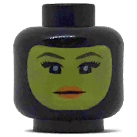 Minifigure, Head Female Balaclava with Yellow Face, Black Eyelashes, Tapered Eyebrows, Neutral Expression Pattern