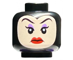 Minifigure, Head Female Light Nougat Face with Eyebrows, Medium Lavender Eye Shadow, Red Lips, Frown Pattern