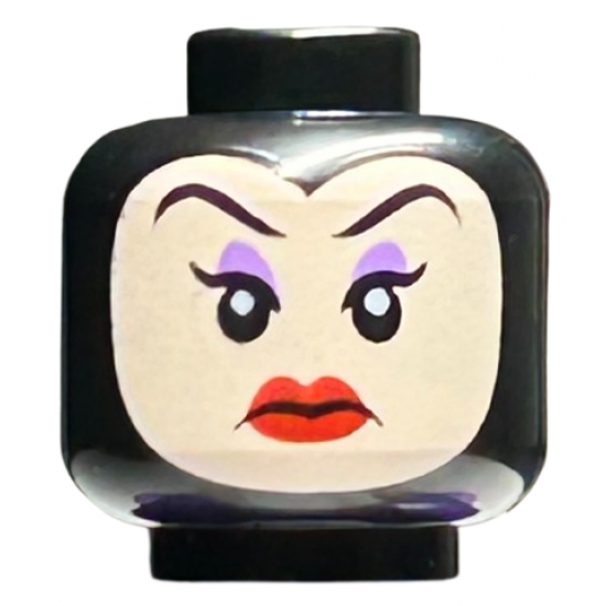 Minifigure, Head Female Light Nougat Face with Eyebrows, Medium Lavender Eye Shadow, Red Lips, Frown Pattern