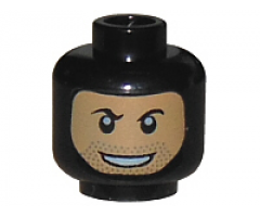 Minifigure, Head Balaclava with Nougat Face, Black Eyebrows, Stubble, and Open Mouth Smile with Teeth Pattern
