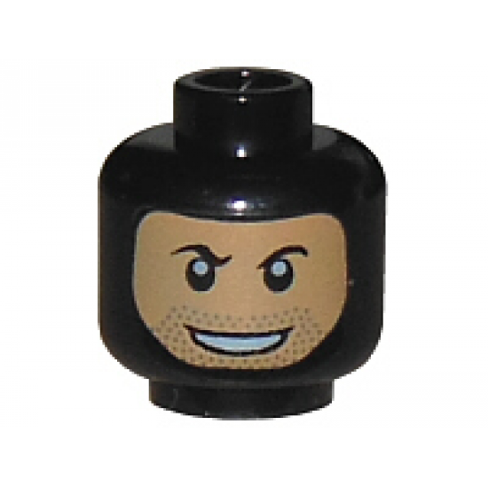 Minifigure, Head Balaclava with Nougat Face, Black Eyebrows, Stubble, and Open Mouth Smile with Teeth Pattern