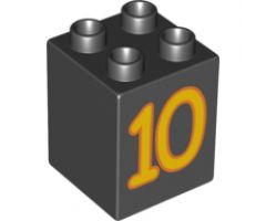 Duplo, Brick 2 x 2 x 2 with Number 10 Yellow Pattern