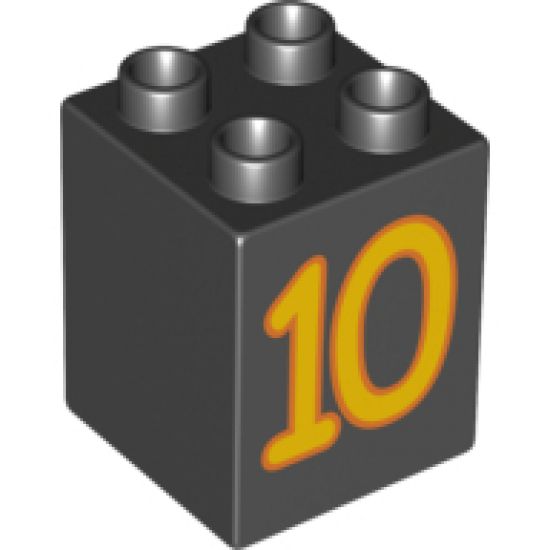 Duplo, Brick 2 x 2 x 2 with Number 10 Yellow Pattern