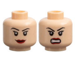 Minifigure, Head Dual Sided Female Black Eyebrows, Eyelashes, Dark Red Lips, Grin / Angry Bared Teeth Pattern