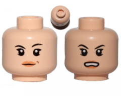 Minifigure, Head Dual Sided Female Black Eyebrows, Light Orange Lips and Beauty Mark / Open Mouth Pattern