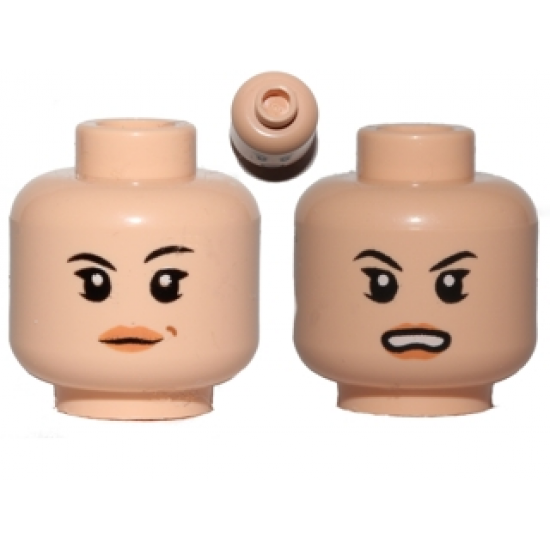 Minifigure, Head Dual Sided Female Black Eyebrows, Light Orange Lips and Beauty Mark / Open Mouth Pattern
