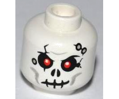 Minifigure, Head Skull Cracked with Holes, Red Eyes Pattern