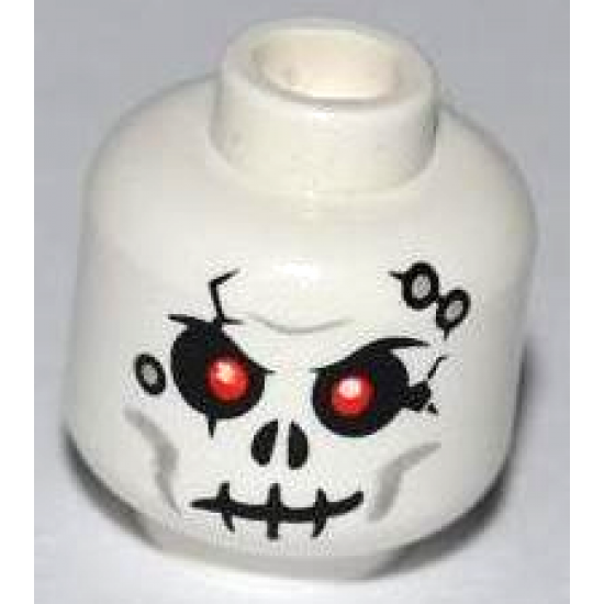 Minifigure, Head Skull Cracked with Holes, Red Eyes Pattern