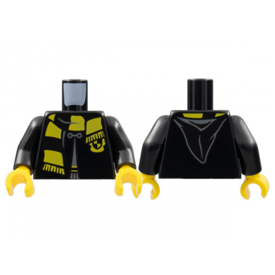 Torso Hogwarts Robe Clasped with Hufflepuff Shield and Scarf Pattern / Black Arms / Yellow Hands