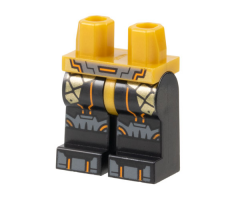 Hips and Black Legs with Dark Bluish Gray Belt, Knee Pads, and Shoe Tips, Gold Armor Plates, Orange Trim Pattern