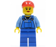 Overalls with Tools in Pocket Blue, Red Short Bill Cap, Eyelashes and Red Lips