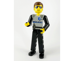 Technic Figure Black Legs, Light Gray Top with Police Pattern, Black Arms