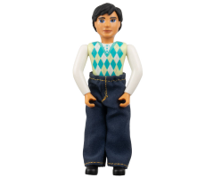 Belville Male - Black Legs, White Arms, Light Lime / Turquoise / White Argyle Top, Black Hair, Jeans