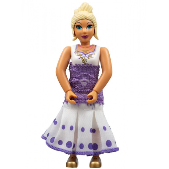 Belville Female - White Top with Dark Purple Flower Neckline, Light Yellow Hair, Dark Purple Sheath, White Skirt with Dark Purple Dots
