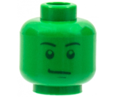 Minifigure, Head Male Stern Black Eyebrows, Green Pupils and Chin Dimple Pattern