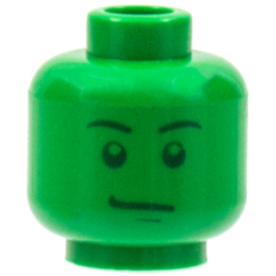 Minifigure, Head Male Stern Black Eyebrows, Green Pupils and Chin Dimple Pattern
