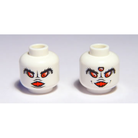 Minifigure, Head Dual Sided Alien Black Eyebrows, Open Mouth and Two Red Eyes / Three Red Eyes Pattern