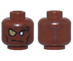Minifigure, Head Alien with PotC Zombie with Silver Eye and Eye Patch Pattern