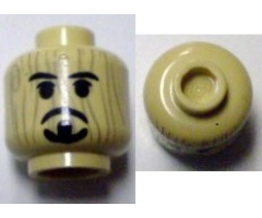 Minifigure, Head Black Beard and Moustache Rudimentary over Wood Grain Pattern (Voodoo Jack)