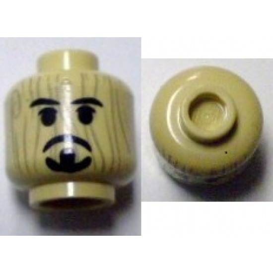 Minifigure, Head Black Beard and Moustache Rudimentary over Wood Grain Pattern (Voodoo Jack)