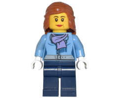 Medium Blue Jacket with Light Purple Scarf, Dark Blue Legs, Dark Orange Female Hair Mid-Length