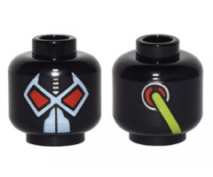 Minifigure, Head Alien with Wrestler Mask with Large Red Eyes, Lime Hose on Back Pattern (Bane)