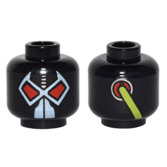 Minifigure, Head Alien with Wrestler Mask with Large Red Eyes, Lime Hose on Back Pattern (Bane)