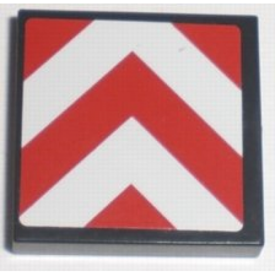 Tile 2 x 2 with Red and White Chevron Stripes Pattern (Sticker) - Sets 7632 / 7633 / 60098