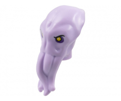 Minifigure, Head, Modified Alien Elongated, Point in Back with 4 Mouth Tentacles with Black Eyebrows, Yellow Eyes and Dark Purple Eye Shadow Pattern